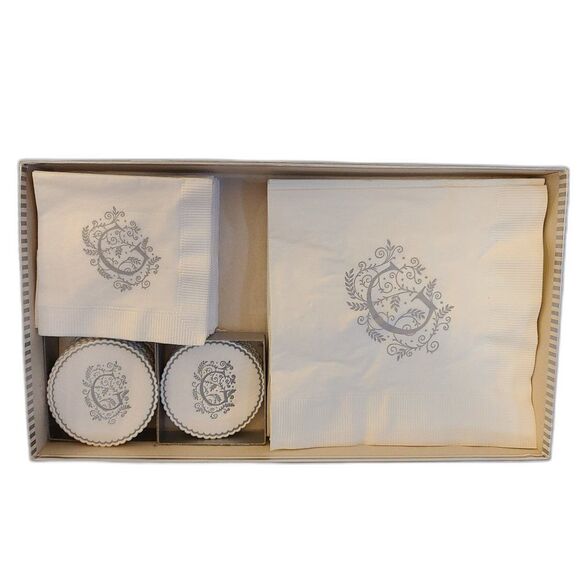 Paper Elegance Monogrammed "G" Dinner and Beverage Napkins and Paper Coasters - Picture 1 of 13